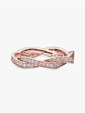 Pandora 14k Rose Gold Plated Twisted CZ Stackable Ring